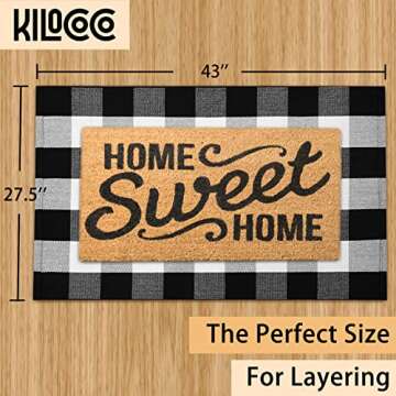 KILOCOCO Buffalo Plaid Checkered Rug - Door Mat Outdoor, Black and White Outdoor, Cotton Washable Fr...
