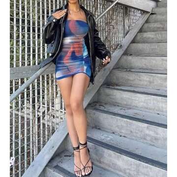 Sexy Strapless Off Shoulder Floral Mini Dress Sleeveless Bodycon Runched Tube Dress Backless Party Club Short Dress