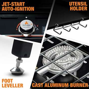 Outland Portable Camping Stove - 3 Zone Propane Gas Burner Controller With Auto Ignition - 2 Folding Cook Stations - Adjustable Leg - Traveling Camp Stove Great for Backyard, Picnicking, RV, Hunting…