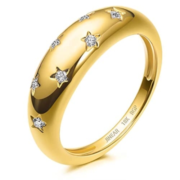 Luxe 18k Gold Plated Star Dome Ring with CZ by JINEAR