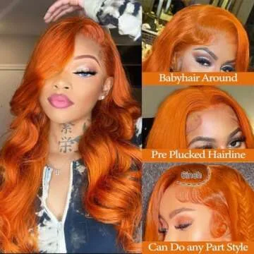 Daules 26 Inch 13×6 Ginger Lace Front Wigs Human Hair Orange Ginger Body Wave 13x6 HD Lace Frontal Wigs for Women 180% Density #350 Color Pre Plucked