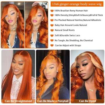 Daules 26 Inch 13×6 Ginger Lace Front Wigs Human Hair Orange Ginger Body Wave 13x6 HD Lace Frontal Wigs for Women 180% Density #350 Color Pre Plucked