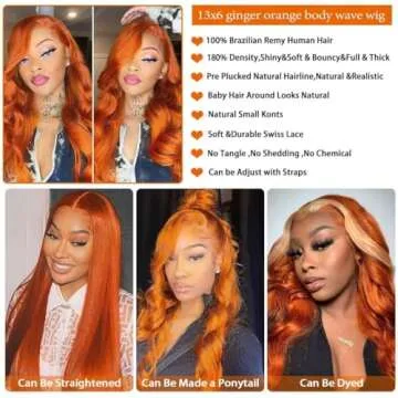 Daules 26 Inch 13×6 Ginger Lace Front Wigs Human Hair Orange Ginger Body Wave 13x6 HD Lace Frontal Wigs for Women 180% Density #350 Color Pre Plucked