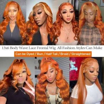 Daules 26 Inch 13×6 Ginger Lace Front Wigs Human Hair Orange Ginger Body Wave 13x6 HD Lace Frontal Wigs for Women 180% Density #350 Color Pre Plucked