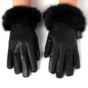 Stylish Alpine Swiss Women's Leather Gloves with Fur Trim