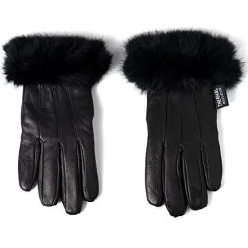 Stylish Alpine Swiss Women's Leather Gloves with Fur Trim