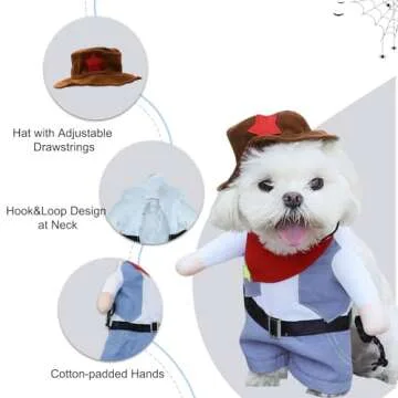 DELIFUR Cowboy Pet Costume with Hat Dog Costume Funny Pet Clothing Special Events Costume for Small Dog Cat (M)