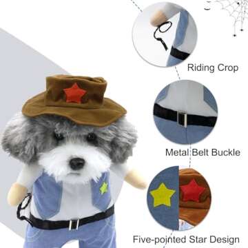 DELIFUR Cowboy Pet Costume with Hat Dog Costume Funny Pet Clothing Special Events Costume for Small Dog Cat (M)