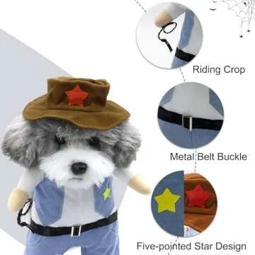 DELIFUR Cowboy Pet Costume with Hat Dog Costume Funny Pet Clothing Special Events Costume for Small Dog Cat (M)