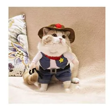 DELIFUR Cowboy Pet Costume with Hat Dog Costume Funny Pet Clothing Special Events Costume for Small Dog Cat (M)