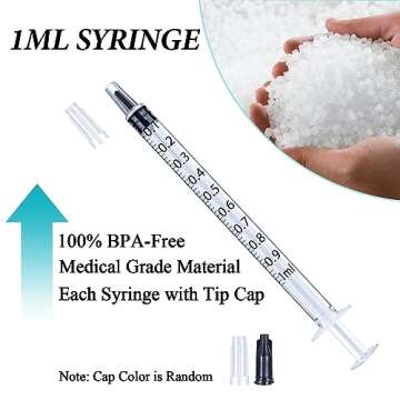 1ml Syringes with Cap, Luer Slip Tip, Whole Pack Bulk Sterile Sealed, No Needle