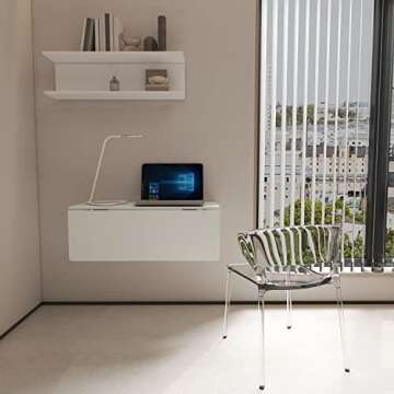 MCMACROS Wall Mounted Floating Folding Table, Drop Leaf Dining Table Small Wooden Desk for Office Ho...