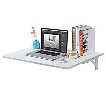 MCMACROS Wall Mounted Floating Folding Table, Drop Leaf Dining Table Small Wooden Desk for Office Home Kitchen(31.5" 23.6" (LW)), White