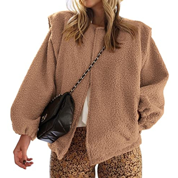KIRUNDO Women's 2024 Fall Winter Sherpa Fleece Jacket Faux Wool Embedded Lantern Sleeve Casual Loose...