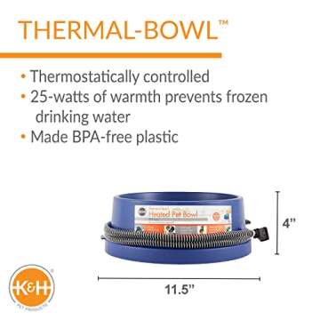 K&H Pet Products Thermal-Bowl Heated Water Bowl for Cats & Dogs Outside, Safety Listed Outdoor Heate...