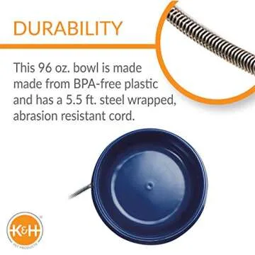 K&H Pet Products Thermal-Bowl Heated Water Bowl for Cats & Dogs Outside, Safety Listed Outdoor Heated Dog Bowl for Pets, Automatic No Freeze, Anti Chewy Cord - 96 Ounces Blue 25W