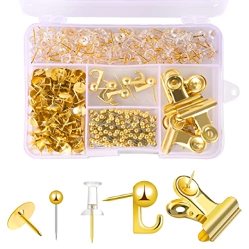 310 Pcs Gold Push Pins Set, Gold Thumb Tacks Decorative Push Pins for Cork Board with Push Pin Hook ...