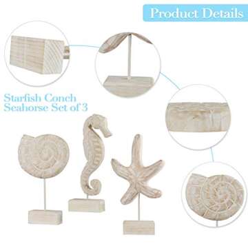 Edudif Nautical Wood Sculptures Set for Beachy Decor