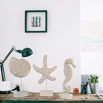 Edudif Nautical Wood Sculptures Set for Beachy Decor