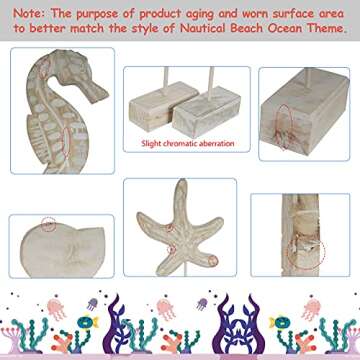 Edudif Nautical Wood Sculptures Set for Beachy Decor