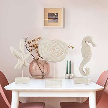 Edudif Nautical Wood Sculptures Set for Beachy Decor