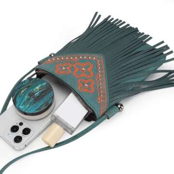 Montana West Crossbody Purse for Women Trendy Fringe Purses Western Cell Phone Crossbody Small Phone Purse Leather Womens Purses and Handbags Girls PH02-345TQ