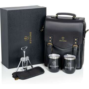 Luxury Leather Wine Bag with Glasses & Opener