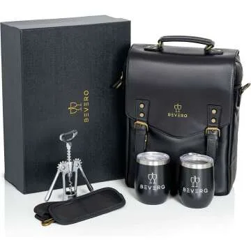 Luxury Leather Wine Bag with Glasses & Opener