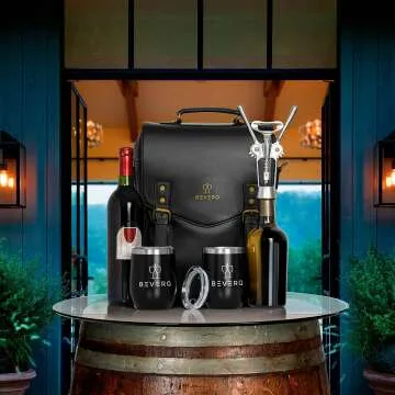 Luxury Leather Wine Bag with Glasses & Opener