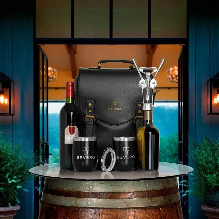 Luxury Leather Wine Bag with Glasses & Opener