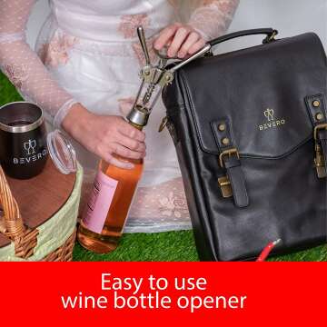 Luxury Leather Wine Bag with Glasses & Opener