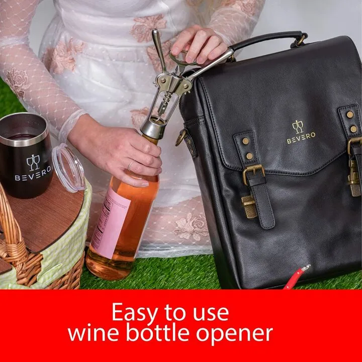 Luxury Leather Wine Bag with Glasses & Opener
