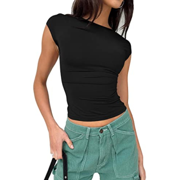 EFAN Womens Backless Top Cute Summer Crop Shirt