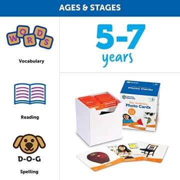 Learning Resources Basic Vocabulary Photo Cards, Vocabulary/Phonics Learning, Educational Games for Kids, 156 Cards, Ages 5+