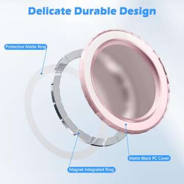 imluckies Magnetic Base Compatible with PopSocket Phone Grips and MagSafe iPhone Series Case, Removable Kindle/Phone Holder Base, Thin & Light Portable Plate, Matte Pink