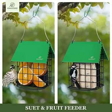 Durable All-Metal Suet Bird Feeder with Weatherproof Roof