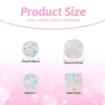 Beadthoven 20pcs Easter Confetti Silicone Beads, 15mm Glitter Assorted Silicone Beads for Keychain Making Colorful Dots Rubber Silicone Beads for DIY Pens Lanyard Bracelet Jewelry Making Halloween