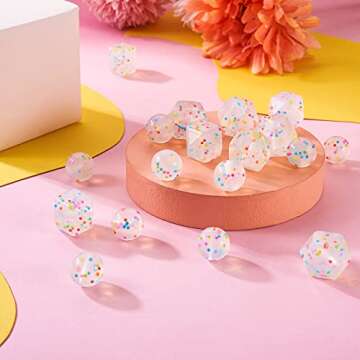 Beadthoven 20pcs Easter Confetti Silicone Beads, 15mm Glitter Assorted Silicone Beads for Keychain Making Colorful Dots Rubber Silicone Beads for DIY Pens Lanyard Bracelet Jewelry Making Halloween
