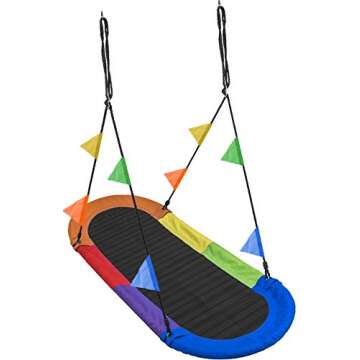 Sorbus 66" Saucer Swing for Kids- 330lbs Big Oval Platform Swing- Tree Glider Therapy Swing for Kids- Adjustable Ropes & Durable Swing Seat- Trampoline Net Swing for Indoor/Outdoor, Accessory Included