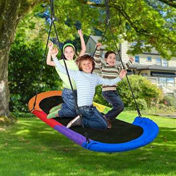 Sorbus 66" Saucer Swing for Kids- 330lbs Big Oval Platform Swing- Tree Glider Therapy Swing for Kids- Adjustable Ropes & Durable Swing Seat- Trampoline Net Swing for Indoor/Outdoor, Accessory Included