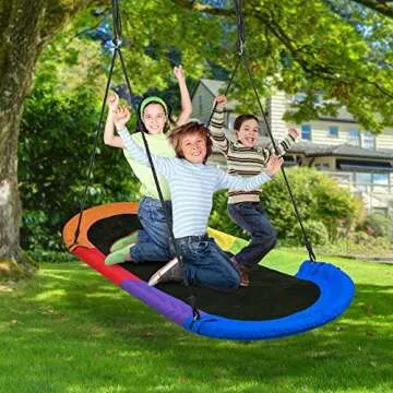 Sorbus 66" Saucer Swing for Kids- 330lbs Big Oval Platform Swing- Tree Glider Therapy Swing for Kids- Adjustable Ropes & Durable Swing Seat- Trampoline Net Swing for Indoor/Outdoor, Accessory Included