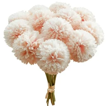 Mandy's 12 pcs Champagne Fake Flowers Artificial Chrysanthemum Ball Silk Flowers Silk Flowers 12" fo...