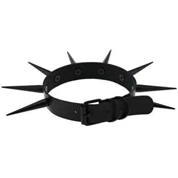 FM FM42 White Unisex Simulated Leather PU Punk Rock Gothic Black-tone Very Long 5.5cm(2.16") Spikes Rivets Choker Collar Necklace PN2868