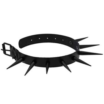 FM FM42 White Unisex Simulated Leather PU Punk Rock Gothic Black-tone Very Long 5.5cm(2.16") Spikes Rivets Choker Collar Necklace PN2868