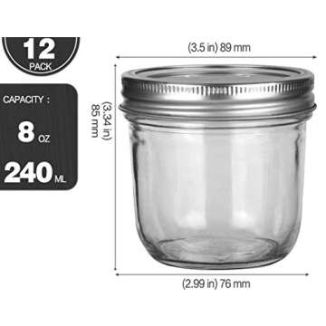 KAMOTA Wide Mouth Mason Jars 8 oz, 8oz Mason Jars Canning Jars Jelly Jars With Wide Mouth Lids and B...