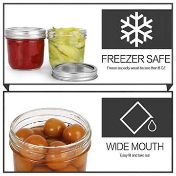KAMOTA Wide Mouth Mason Jars 8 oz, 8oz Mason Jars Canning Jars Jelly Jars With Wide Mouth Lids and Bands, Ideal for Jam, Honey, Wedding Favors, Shower Favors, 12 PACK