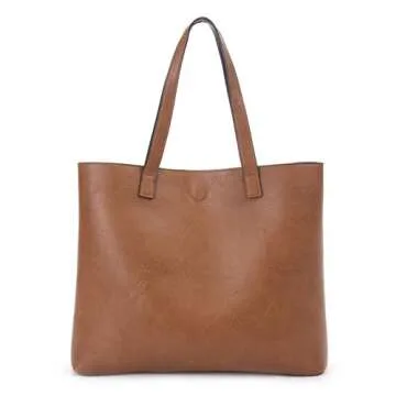 Overbrooke Reversible Tote Bag - Vegan Leather Womens Shoulder Tote with Wristlet, Black/Light Brown...