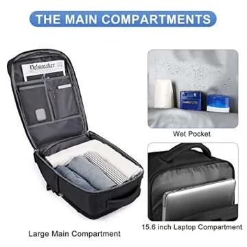 coofay Travel Backpack For Women Airline Approved Carry On Waterproof Sports Luggage Casual Daypack Small Hiking Backpack Black