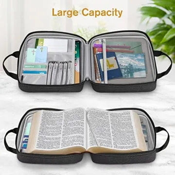 FINPAC Extra Large Bible Cover, Carrying Book Case Church Bag Bible Protective with Detachable Shoulder Strap & Zippered Pocket, Gift for Men Women, Black & Brown