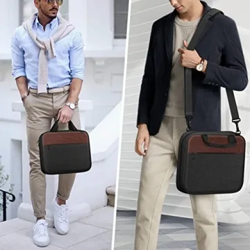 FINPAC Extra Large Bible Cover, Carrying Book Case Church Bag Bible Protective with Detachable Shoulder Strap & Zippered Pocket, Gift for Men Women, Black & Brown